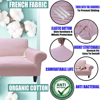 Our Cotton Fabric Sofa Cover Dust Pink Color 3+2+1+1