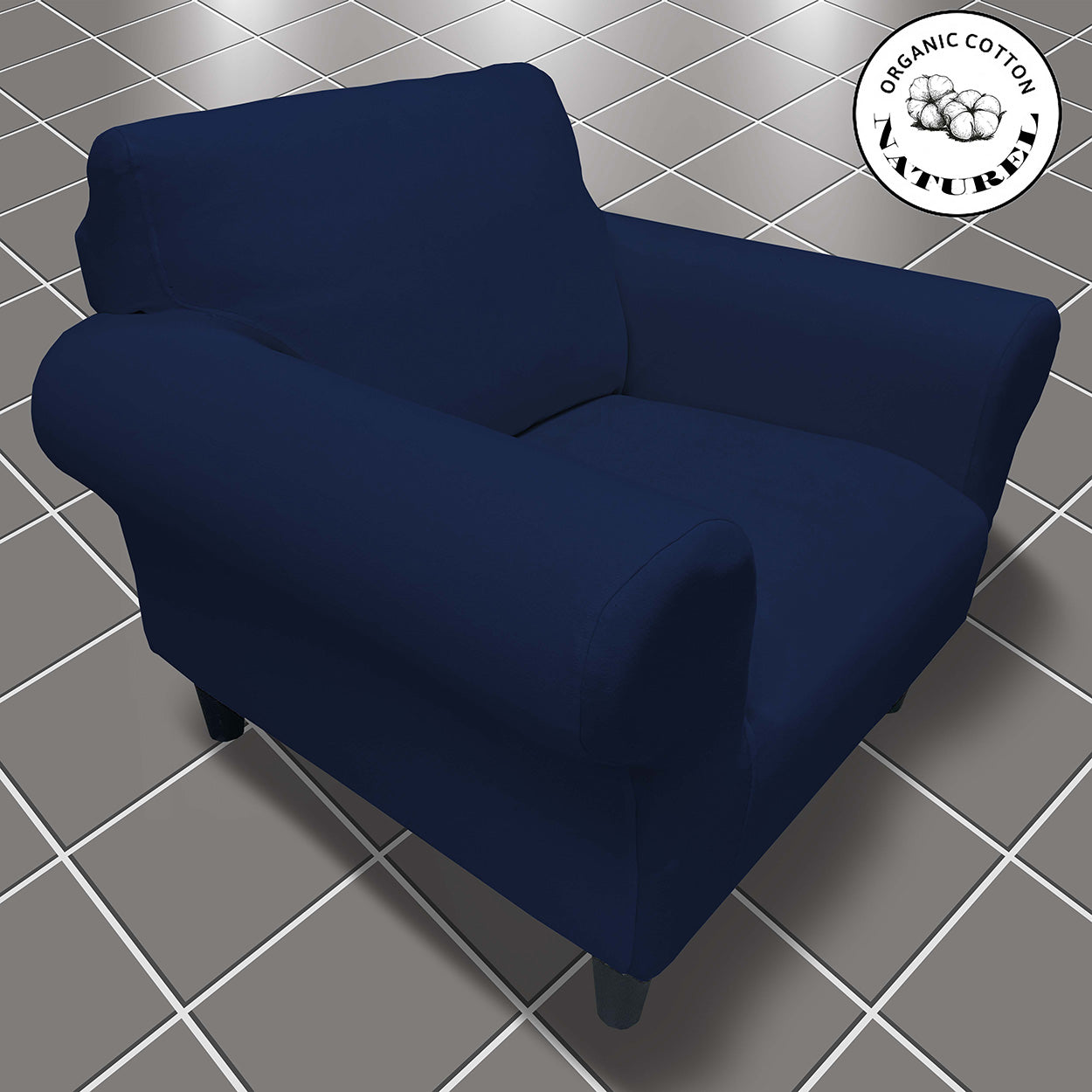 Our Cotton Fabric 1 Seater Armchair Couch Cover Dark Blue Color