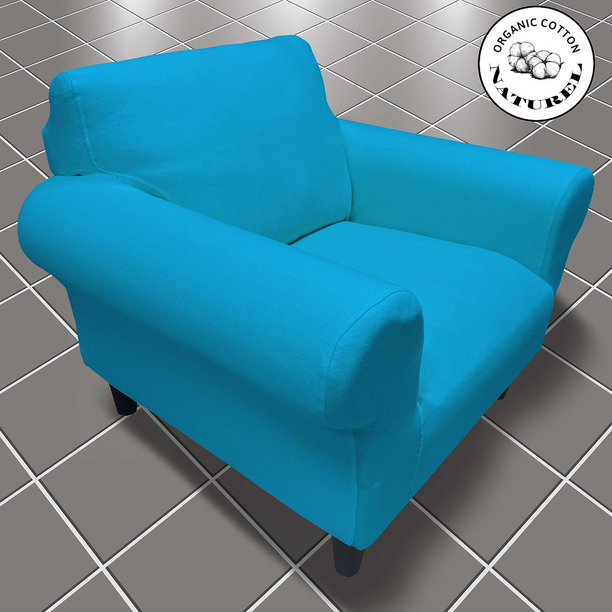 Our Cotton Fabric 1 Seater Armchair Couch Cover Turquoise Color