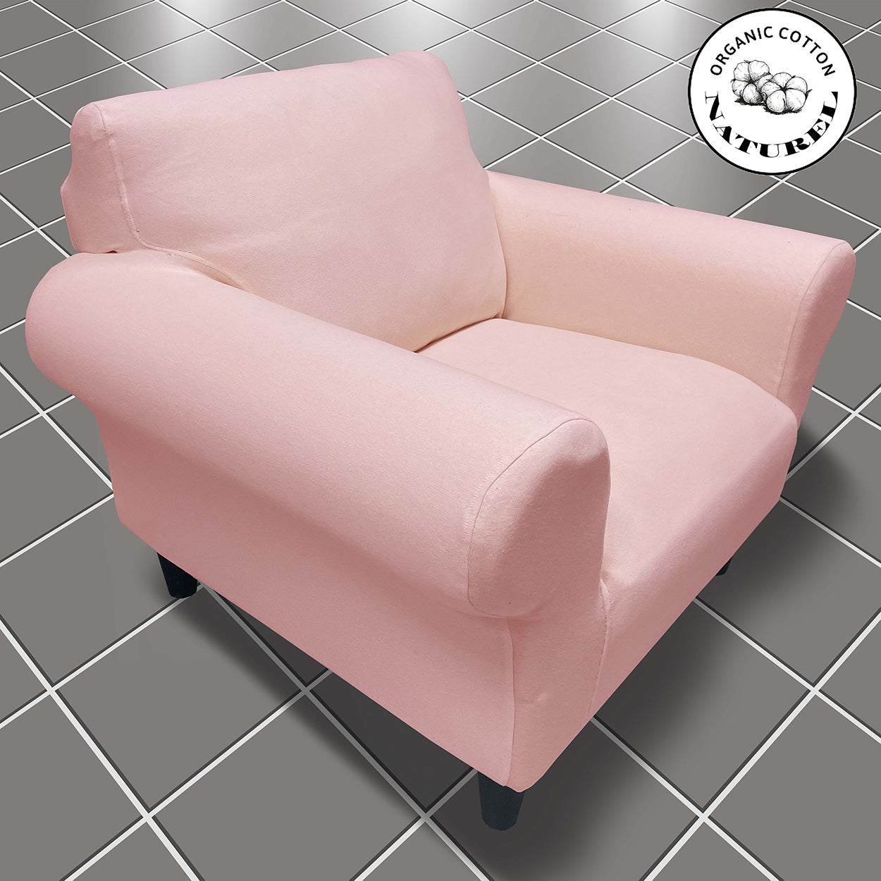 Our Cotton Fabric 1 Seater Armchair Couch Cover Dusty Light Pink Color