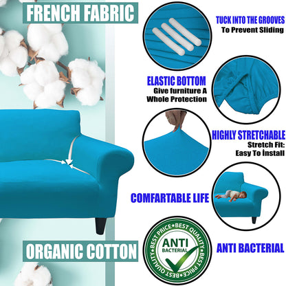 Our Cotton Fabric Sofa Cover Turquoise Color 3+3+1+1