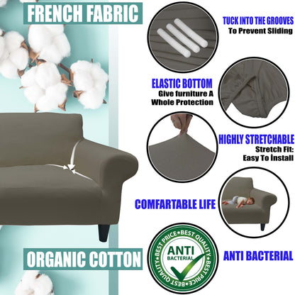 Our Cotton Fabric Loveseat Couch Cover Mink Color