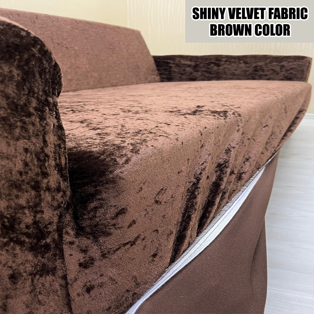 Our Shiny Velvet Fabric 1 Seater Armchair Couch Cover Brown Color