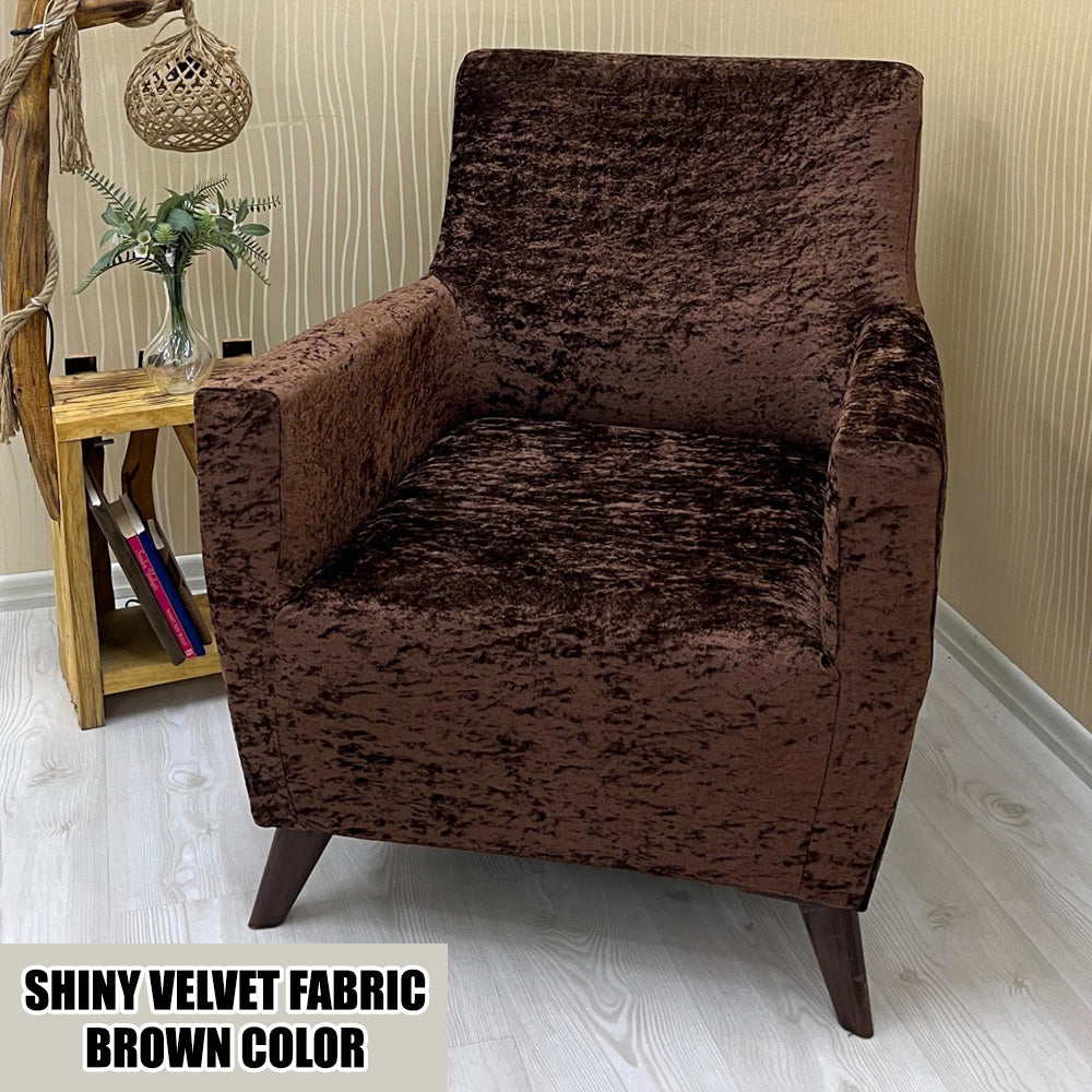 Our Shiny Velvet Fabric 1 Seater Armchair Couch Cover Brown Color