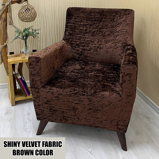 Our Shiny Velvet Fabric 1 Seater Armchair Couch Cover Brown Color