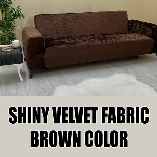 Our Shiny Velvet Fabric Sofa Cover Brown Color