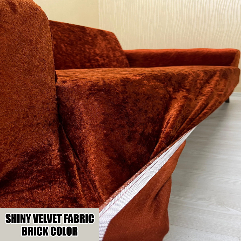 Our Shiny Velvet Fabric 1 Seater Armchair Couch Cover Brick Color