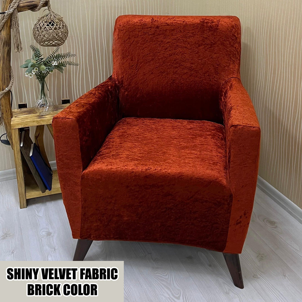 Our Shiny Velvet Fabric 1 Seater Armchair Couch Cover Brick Color