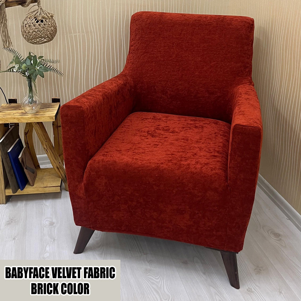 Our BabyFace Velvet Fabric Sofa Cover Brick Color 3+3+1+1