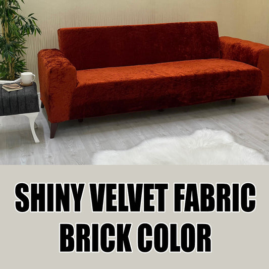 Our Shiny Velvet Fabric Sofa Cover Brick Color