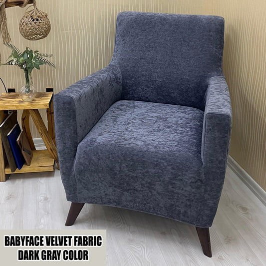 Our BabyFace Velvet Fabric 1 Seater Armchair Couch Cover Dark Gray Color