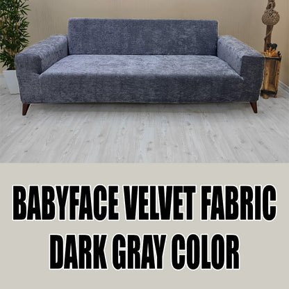 Our BabyFace Velvet Fabric Sofa Cover Dark Gray Color 3+3+1+1