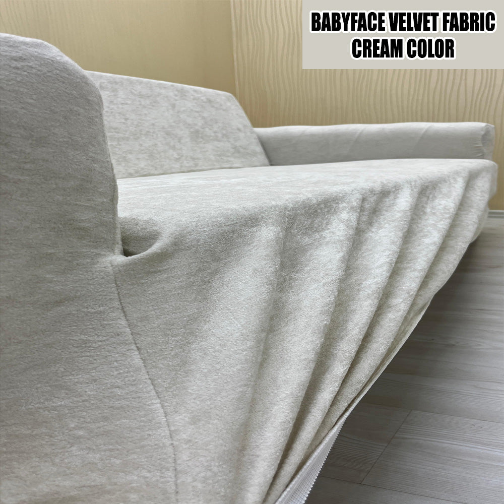 Our BabyFace Velvet Fabric Sofa Cover Cream Color 3+3+1+1