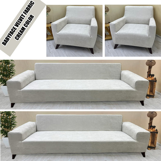 Our BabyFace Velvet Fabric Sofa Cover Cream Color 3+3+1+1