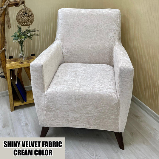 Our Shiny Velvet Fabric 1 Seater Armchair Couch Cover Cream Color