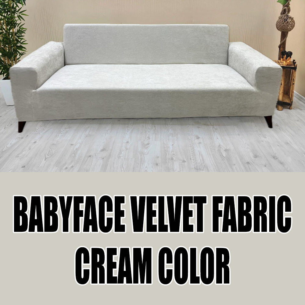 Our BabyFace Velvet Fabric Sofa Cover Cream Color 3+3+1+1