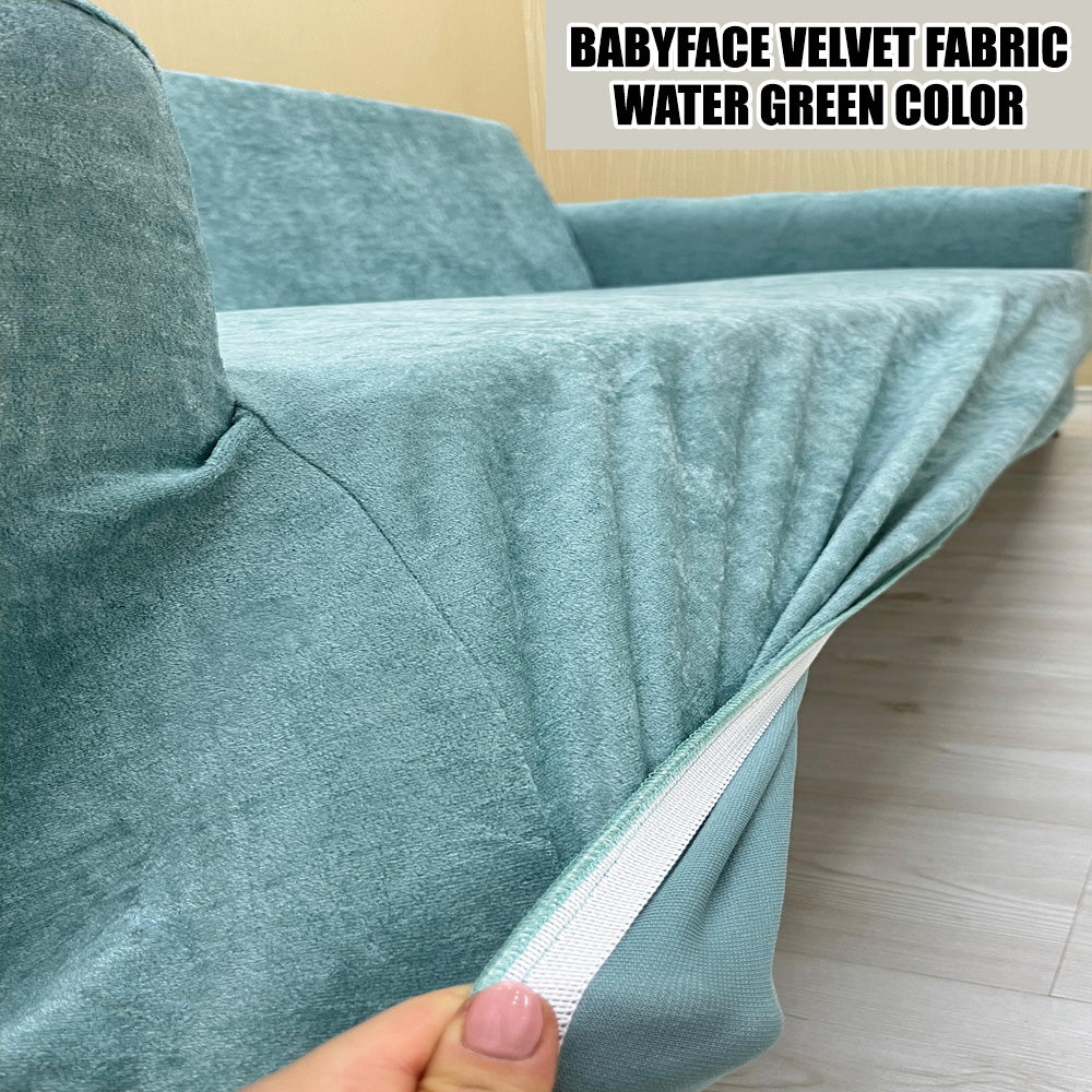 Our BabyFace Velvet Fabric Sofa Cover Water Green Color 3+3+1+1