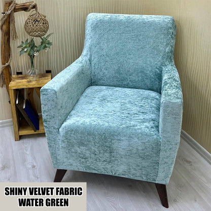 Our Shiny Velvet Fabric 1 Seater Armchair Couch Cover Water Green Color