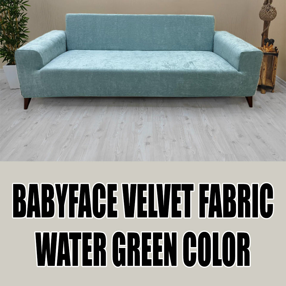 Our BabyFace Velvet Fabric Sofa Cover Water Green Color 3+3+1+1