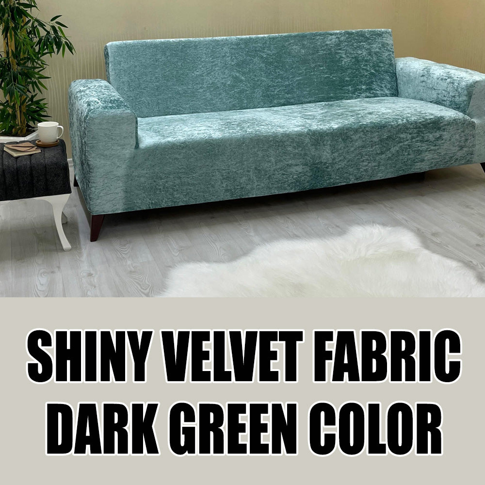 Our Shiny Velvet Fabric Sofa Cover Water Green Color