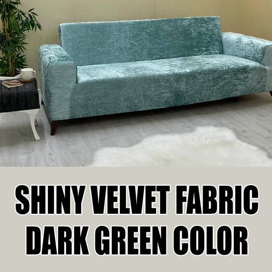 Our Shiny Velvet Fabric Sofa Cover Water Green Color