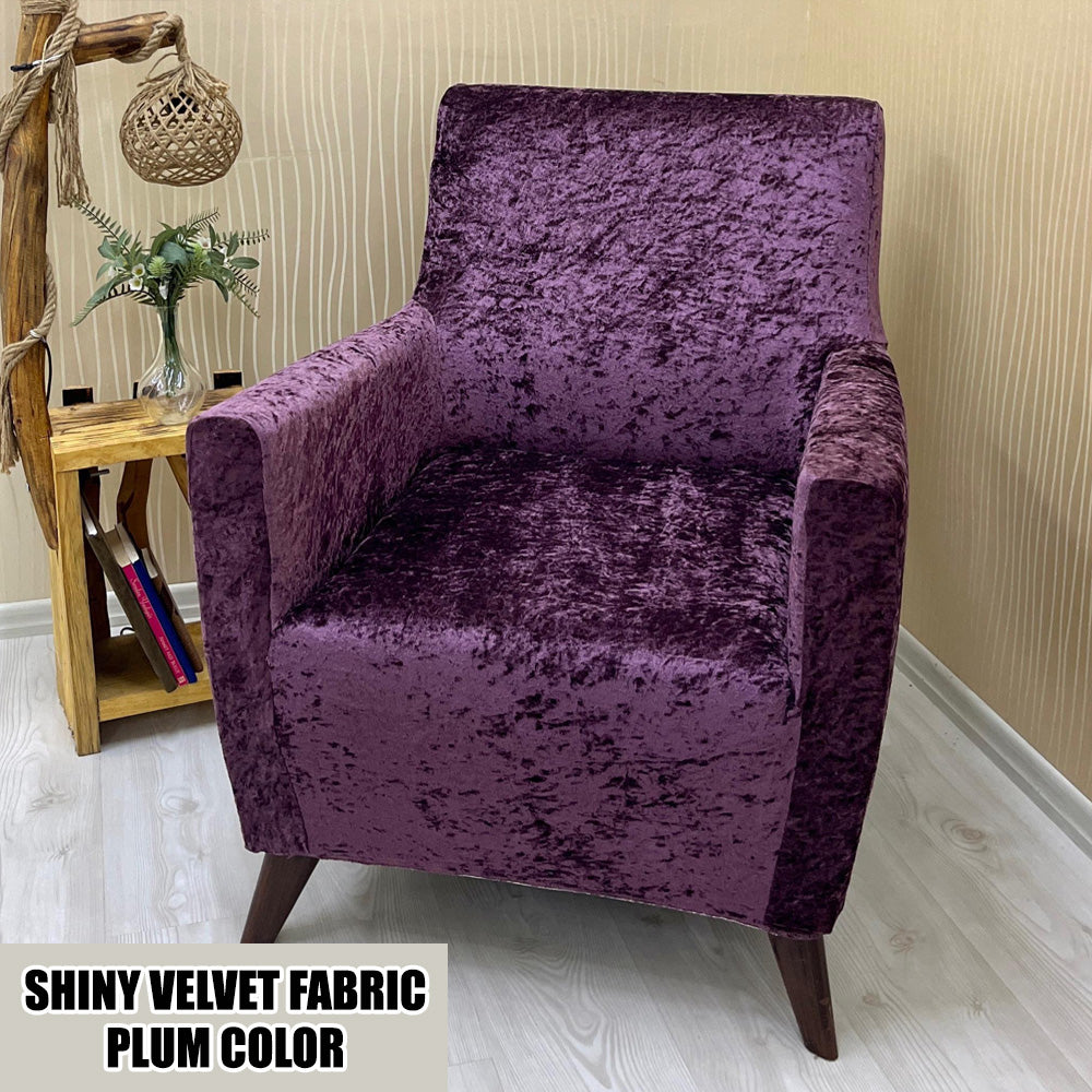 Our Shiny Velvet Fabric 1 Seater Armchair Couch Cover Plum Color