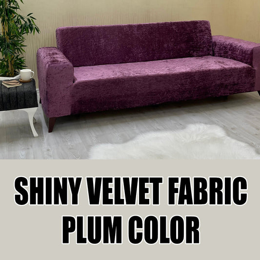 Our Shiny Velvet Fabric Sofa Cover Plum Color