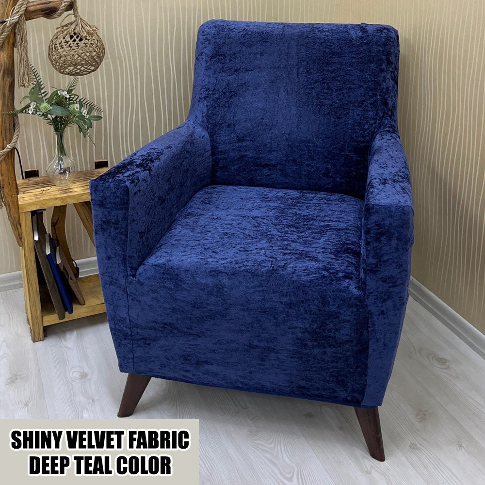 Our Shiny Velvet Fabric 1 Seater Armchair Couch Cover Deep Teal Color