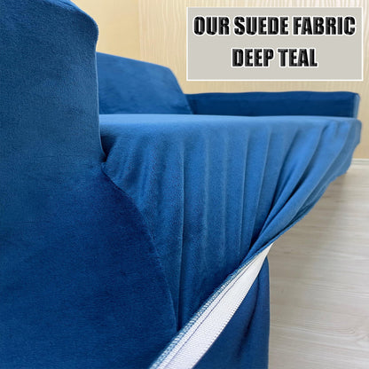 Our Suede Fabric Sofa Cover Deep Teal Color 3+3+1+1