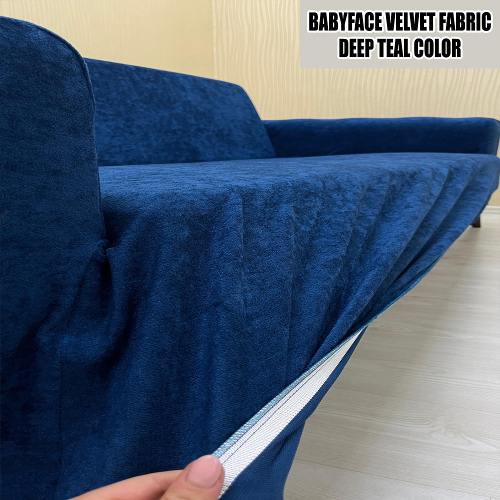 Our BabyFace Velvet Fabric Sofa Cover Deep Teal Color