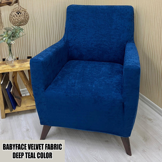 Our BabyFace Velvet Fabric 1 Seater Armchair Couch Cover Deep Teal Color