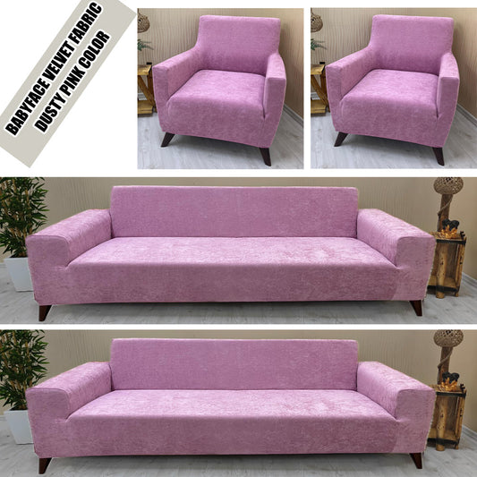 Our BabyFace Velvet Fabric Sofa Cover Dusty Pink Color 3+3+1+1