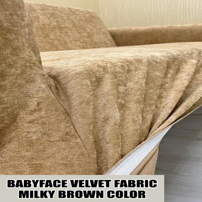 Our BabyFace Velvet Fabric Sofa Cover Milky Brown Color