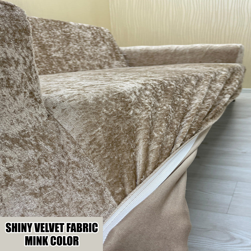 Our Shiny Velvet Fabric 1 Seater Armchair Couch Cover Mink Color