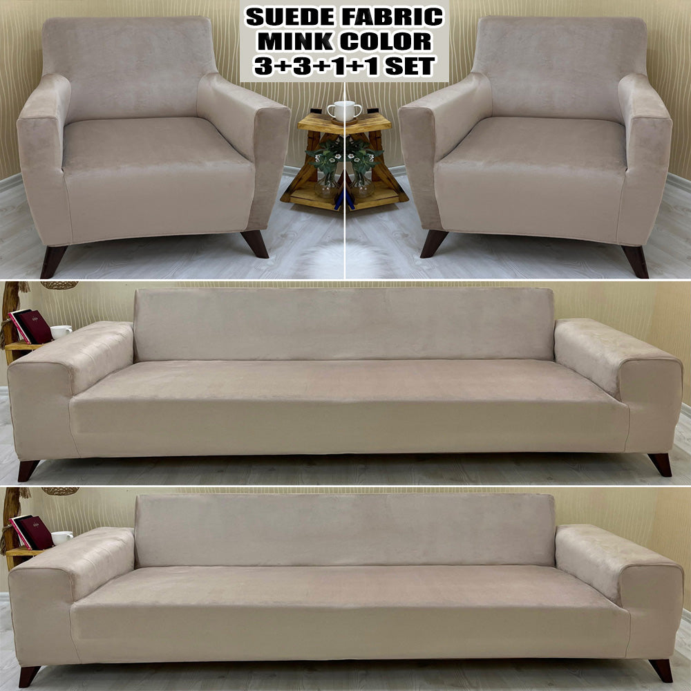 Our Suede Fabric Sofa Cover Mink Color 3+3+1+1