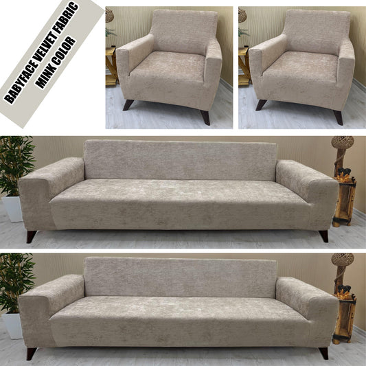 Our BabyFace Velvet Fabric Sofa Cover Mink Color 3+3+1+1