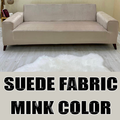 Our Suede Fabric Sofa Cover Mink Color 3+3+1+1