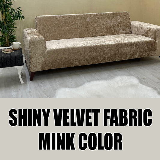 Our Shiny Velvet Fabric Sofa Cover Mink Color