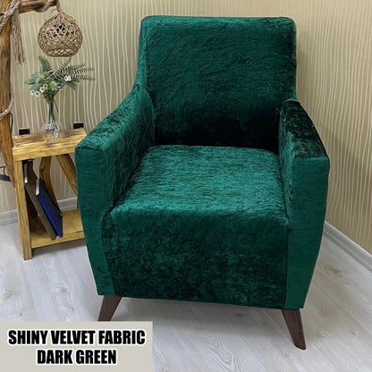 Our Shiny Velvet Fabric 1 Seater Armchair Couch Cover Dark Green Color