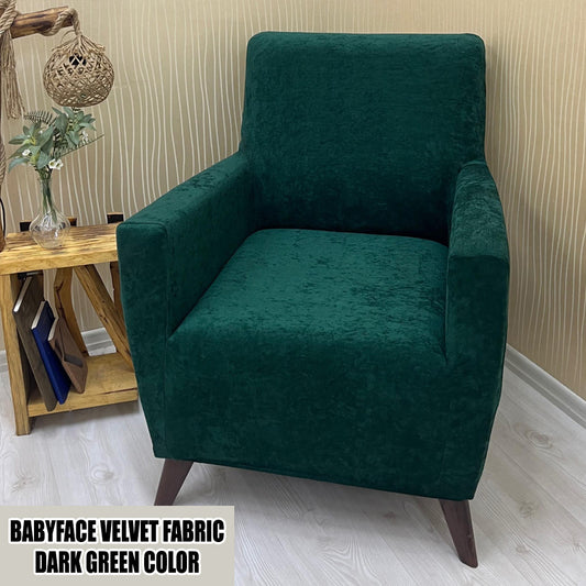 Our BabyFace Velvet Fabric 1 Seater Armchair Couch Cover Dark Green Color